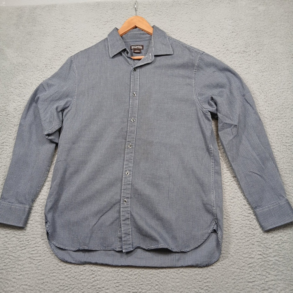 Michael Kors Men's L Blue Textured Long Sleeve Button Front Dress Shirt